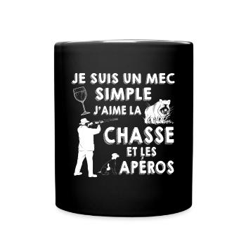 Mec simple Chasseur Et Apéro Humour Chasse - Mug uni - noir - Devant