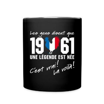 Né en 1961 - Coq aux couleurs françaises - Mug uni - noir - Devant