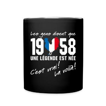Né en 1958 - Coq aux couleurs françaises - Mug uni - noir - Devant