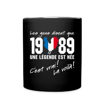 Né en 1989 - Coq aux couleurs françaises - Mug uni - noir - Devant