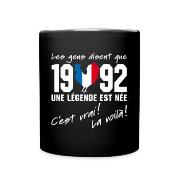 Né en 1992 - Coq aux couleurs françaises - Mug uni - noir - Devant