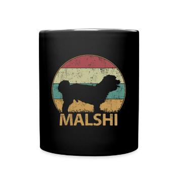 Malshi Dog Maltese Shih tzu Mix Vintage Retro - Full Colour Mug - black - Front