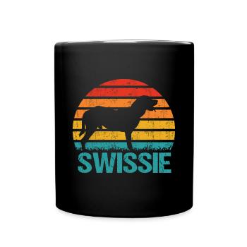 Large Swiss Bernese Mountain Dog Vintage - Full Colour Mug - black - Front