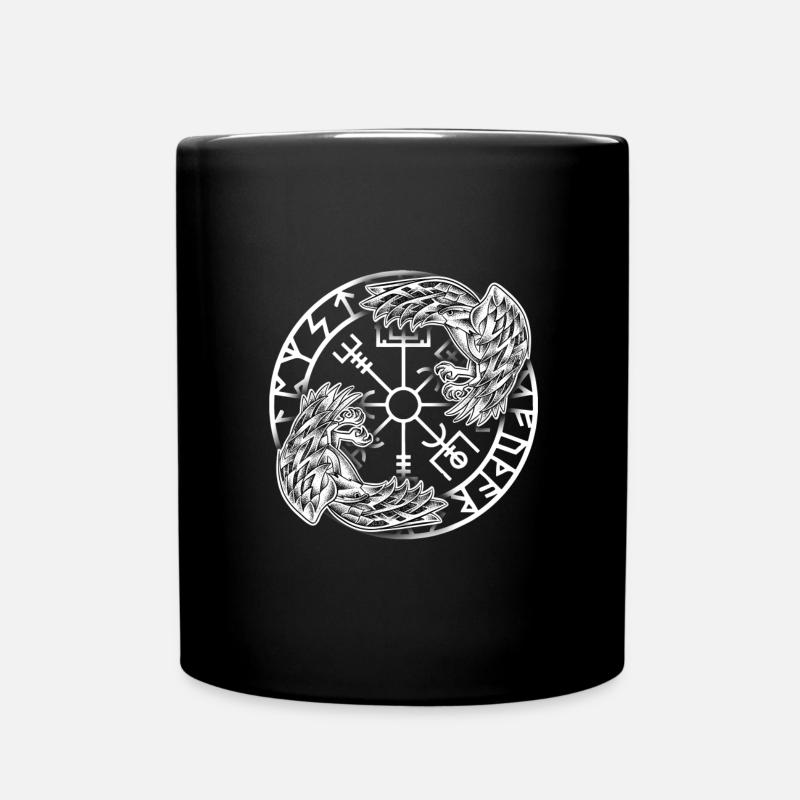 Hugin & Munin raven mythology Vikigns - Full Colour Mug - black