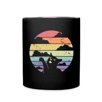 Niedliche Katze Retro Silhouette Katze Liebhaber & Besitzer Geschenk - Tasse einfarbig - Schwarz - Vorne