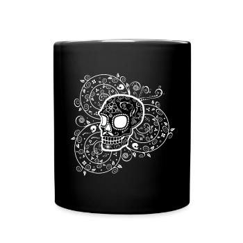 Sugar Skull and Spirals Black White Design - Full Colour Mug - black - Front