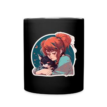 Katzenmama Katze Anime Kätzchen Liebe Frau Mama - Tasse einfarbig - Schwarz - Vorne