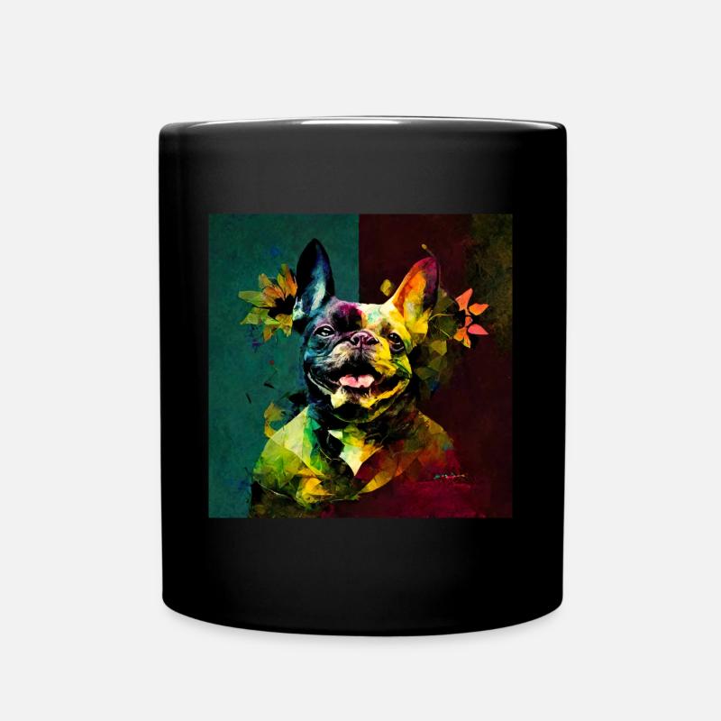 Französische Bulldoge, Farbenfrohe Collage - Tasse einfarbig - Schwarz