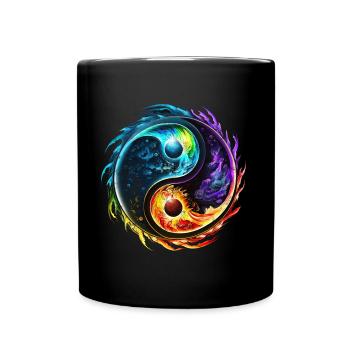 Yin Yang Symbol, Elements, Tao, Chi, Spirituality - Full Colour Mug - black - Front