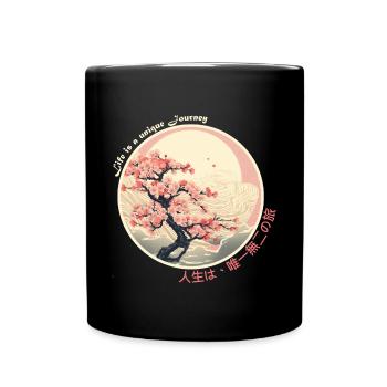 japanische Kirschblüte ukiyo e Stil - Tasse einfarbig - Schwarz - Vorne