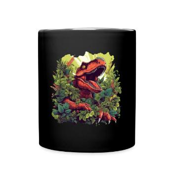 T-Rex with flowers/dinosaur design - Full Colour Mug - black - Front