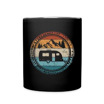 Retro Wohnwagen Vintage Camper Camping Urlaub - Tasse einfarbig - Schwarz - Vorne