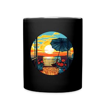 Holidays on the balcony, parasol, sun, sea - Full Colour Mug - black - Front