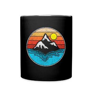 Meer Berg Berge Retro Grafik - Tasse einfarbig - Schwarz - Vorne