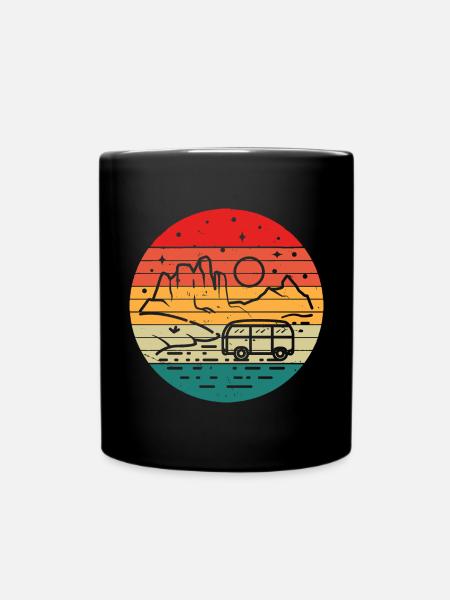 Retro Camper Bus Caravan Vintage Camper Graphic - Full Colour Mug - black