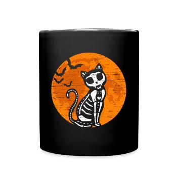 Black Cat Skeleton Pumpkin Moon Halloween Cat - Tasse einfarbig - Schwarz - Vorne