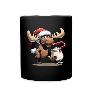 Elch Rudolph Weihnachtselch trinkt Eierlikör - Tasse einfarbig - Schwarz - Vorne