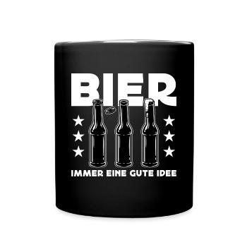 Bier Gute Idee Biertrinken Saufen Party Funshirt - Tasse einfarbig - Schwarz - Vorne