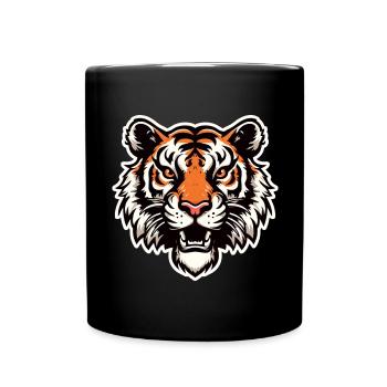 Tiger Kopf im Comic Stil - Tasse einfarbig - Schwarz - Vorne