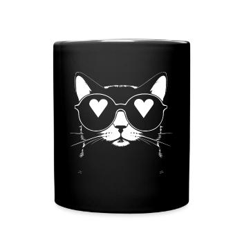 Funny Cat with Sunglasses Kitten Sunglas Cats - Full Colour Mug - black - Front