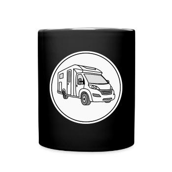 Wohnmobil (teilintegriert) in rundem weißen Logo - Tasse einfarbig - Schwarz - Vorne