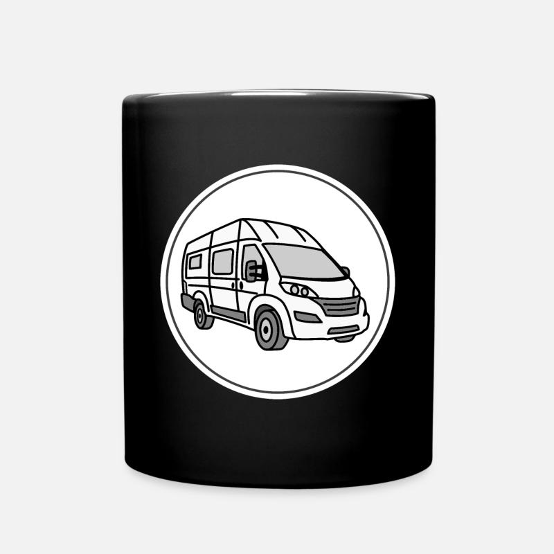 Camping-Kastenwagen / Van in rundem weißen Logo - Tasse einfarbig - Schwarz