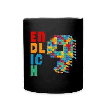 Endlich 9 Baustein - Tasse einfarbig - Schwarz - Vorne