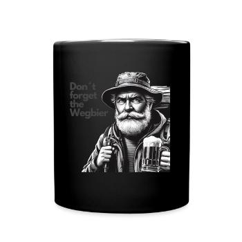 Wanderer mit Bier "Don´t forget the Wegbier" - Tasse einfarbig - Schwarz - Vorne