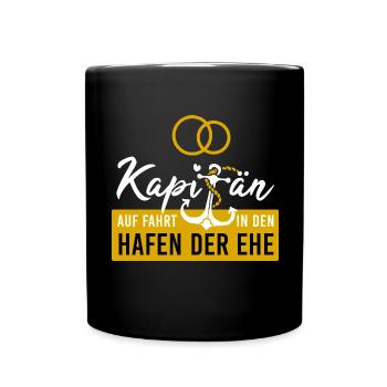 Kapitän Hafen Ehe Junggesellenabschied JGA - Tasse einfarbig - Schwarz - Vorne
