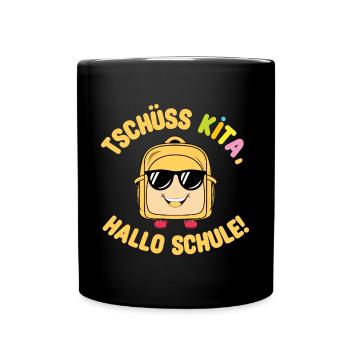 Tschüss Kita! Hallo Schule! Kita Abgänger 1 Klasse - Tasse einfarbig - Schwarz - Vorne
