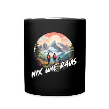 Nix wie raus mit der Familie in die Natur Wandern - Tasse einfarbig - Schwarz - Vorne