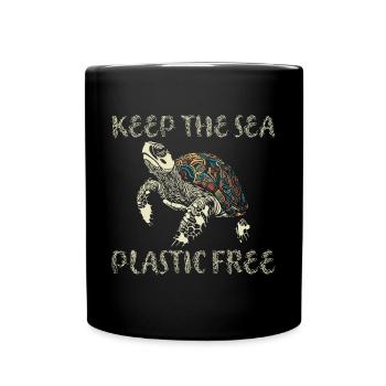 Keep The Sea Plastic Free Schildkröte Motiv - Tasse einfarbig - Schwarz - Vorne