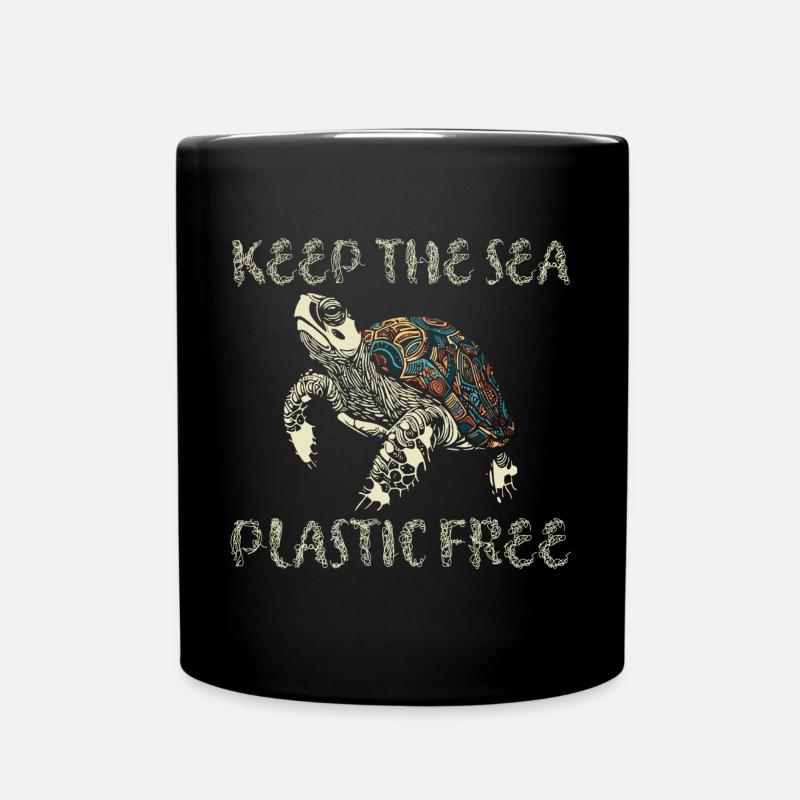Keep The Sea Plastic Free Schildkröte Motiv - Tasse einfarbig - Schwarz