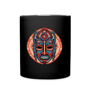 Kunstvoll farbenfrohe Inka Aztekenmaske - Tasse einfarbig - Schwarz - Vorne