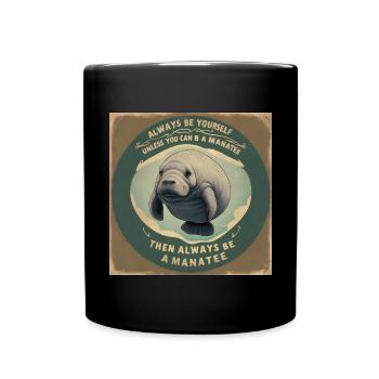 Sei Du selbst oder sei ein Manatee Lebensweisheit - Tasse einfarbig - Schwarz - Vorne