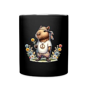Capybara Hippie Peace - Full Colour Mug - black - Front