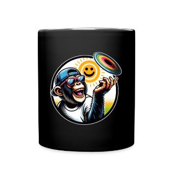 Chimpanzé avec lunettes de soleil, casquette de baseball et frisbee - Mug uni - noir - Devant