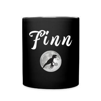 FINN - Schöner Jungen Name mit Dinosaurier - Tasse einfarbig - Schwarz - Vorne