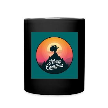 Weihnachtsmann mit Rentieren auf Bergspitze - Tasse einfarbig - Schwarz - Vorne