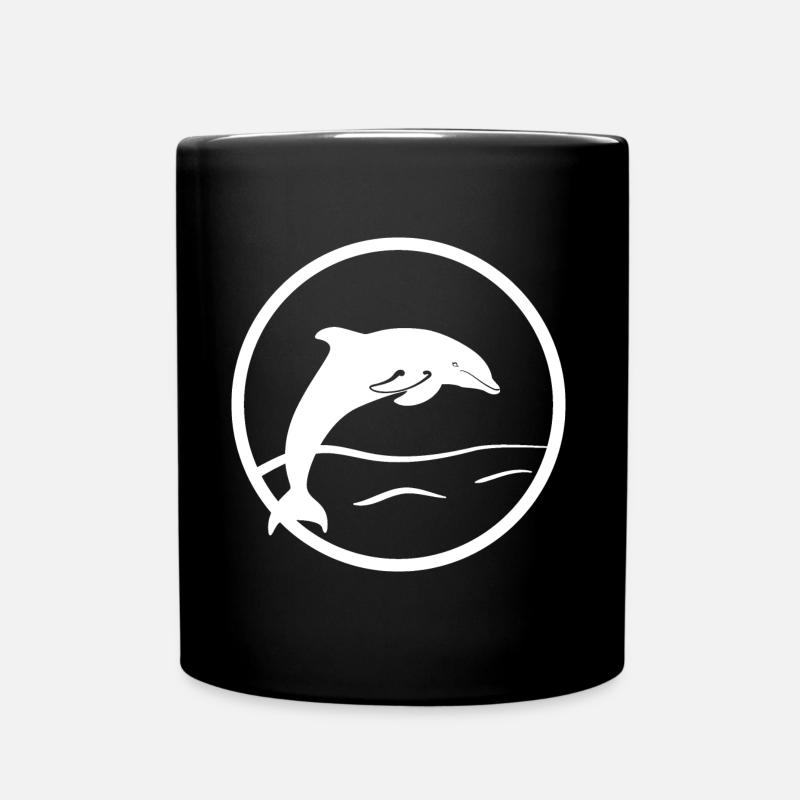 Delfin als Logo ähnlich Stempel / Holzschnitt - Tasse einfarbig - Schwarz