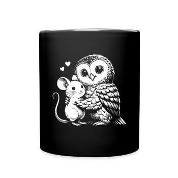 Owl and Mouse in Peace Friendship Love - Full Colour Mug - black - Front