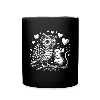 Owl and Mouse in Peace Friendship Love - Full Colour Mug - black - Front