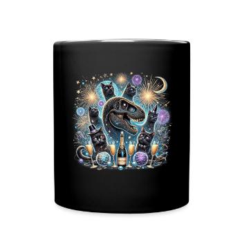 T-Rex-Dino mit Katzen Neues Jahr - Tasse einfarbig - Schwarz - Vorne