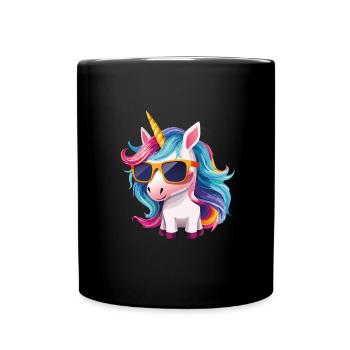 Süßes Baby-Einhorn mit Sonnenbrille - Tasse einfarbig - Schwarz - Vorne