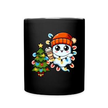 Weihnachtsgeist Lichterkette Weihnachtsbaum - Tasse einfarbig - Schwarz - Vorne