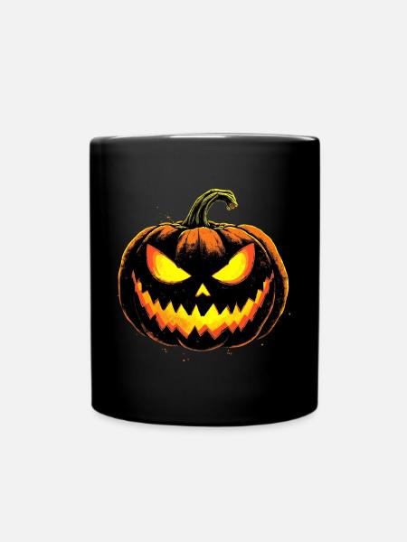 Spooky Pumpkin Face Halloween - Full Colour Mug - black