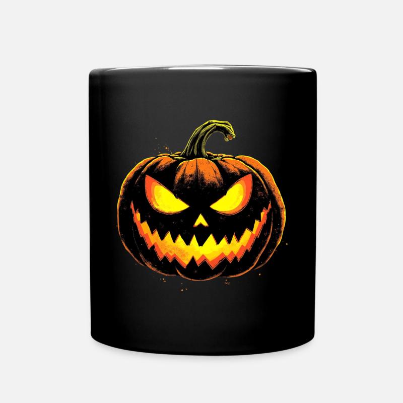 Spooky Pumpkin Face Halloween - Full Colour Mug - black