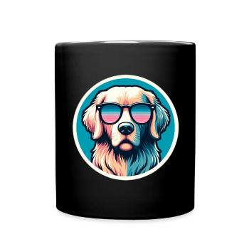 Golden Retriever mit Sonnenbrille in Pastell - Tasse einfarbig - Schwarz - Vorne
