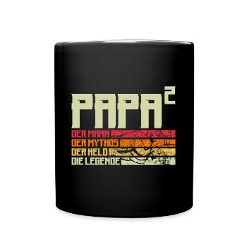 Papa Vater von 2 zwei Zweiten Kindern Zwillinge - Tasse einfarbig - Schwarz - Vorne