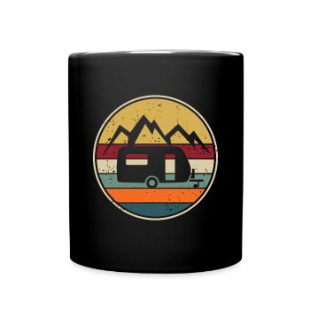 Wohnwagen Camping Retro Camper Campingplatz - Tasse einfarbig - Schwarz - Vorne